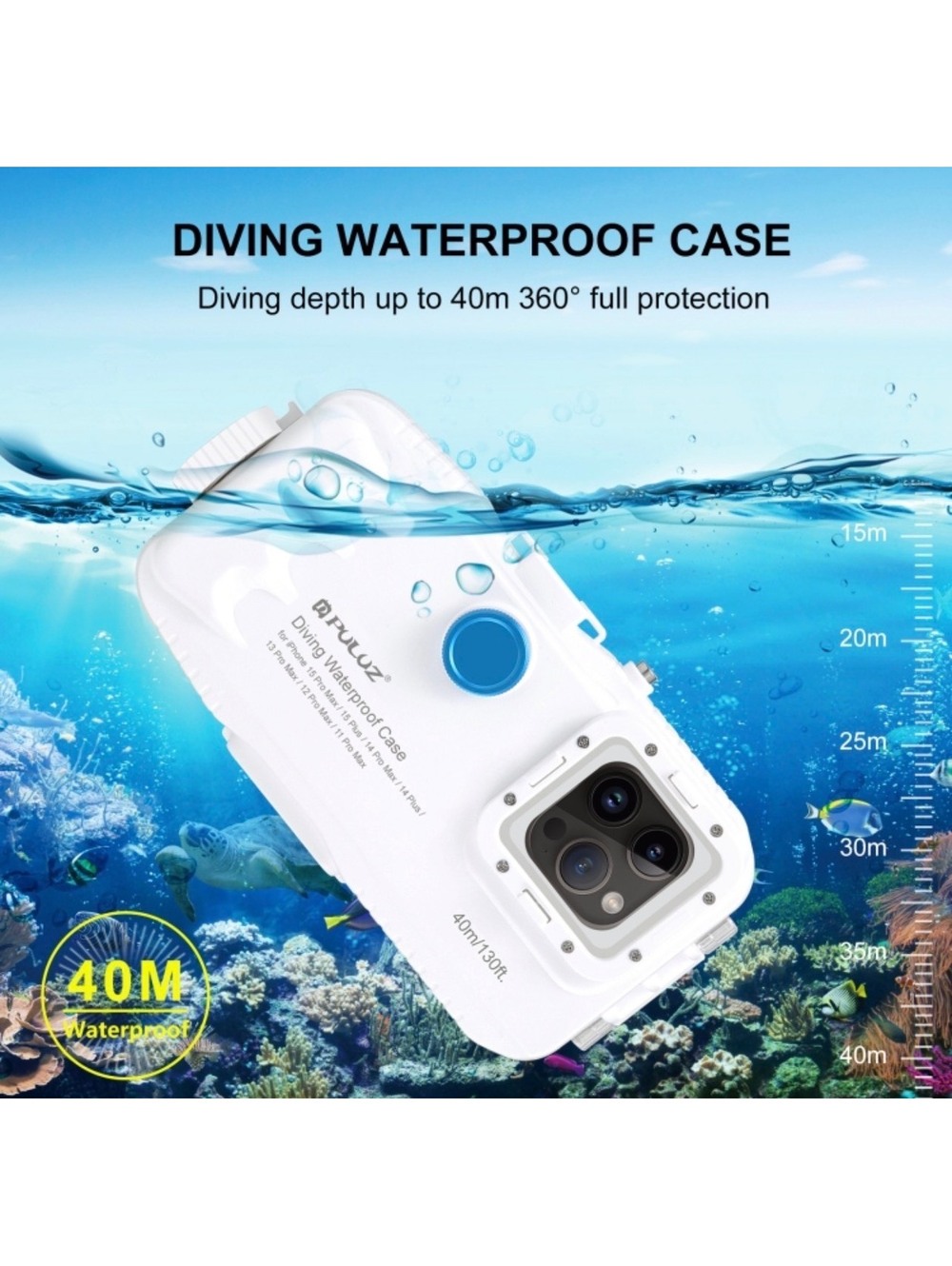PULUZ 130ft Underwater iPhone Waterproof Diving Case PU9116W